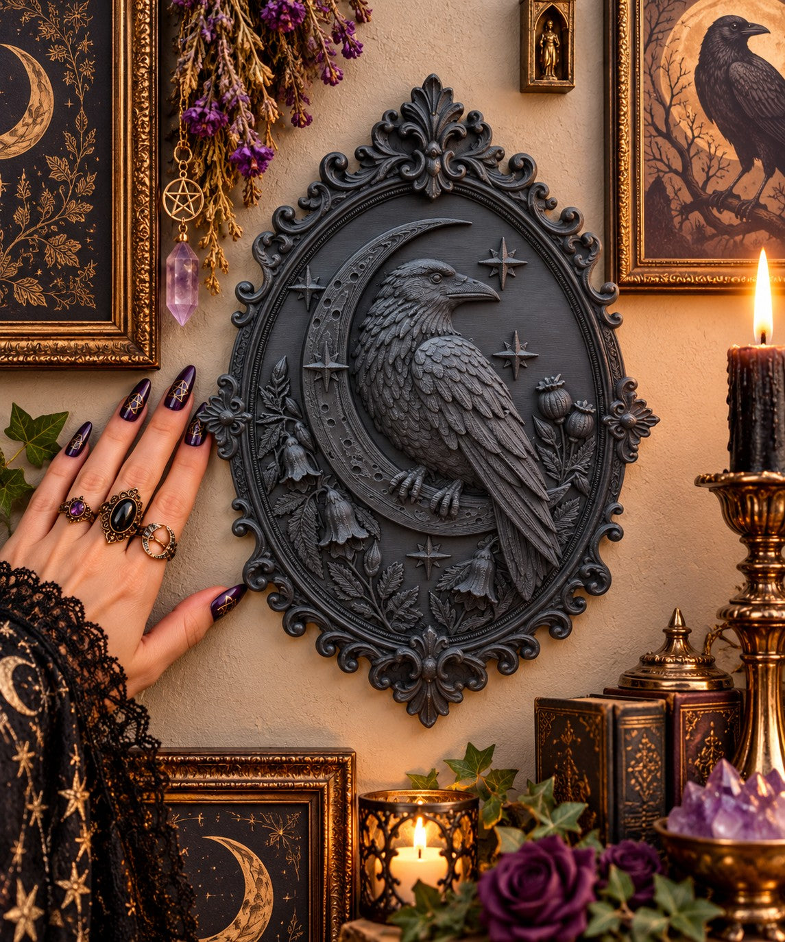 Victorian Gothic 3D Frame Collection - Raven on the Moon