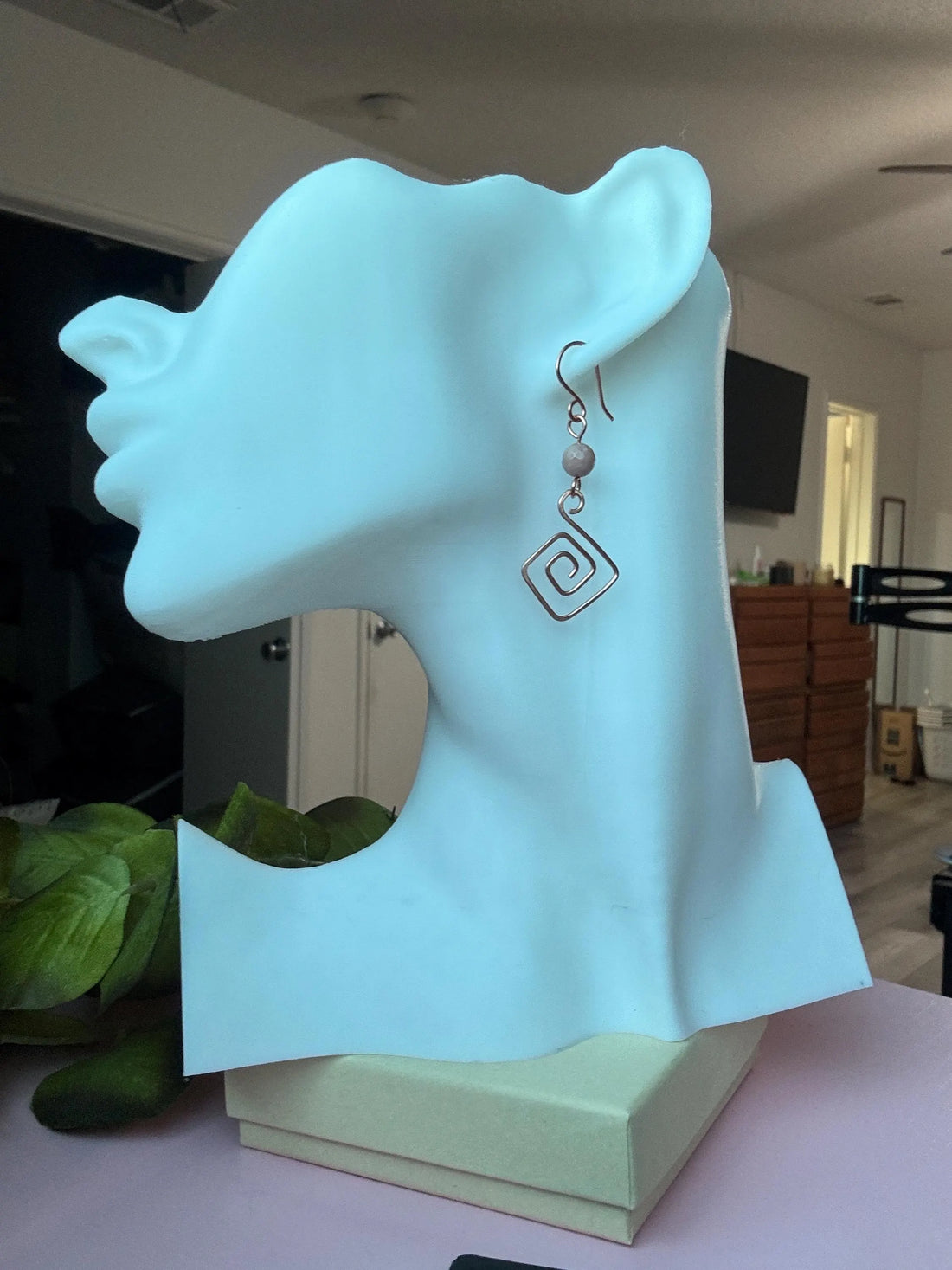 Handmade Copper Geometric Earrings with Rhodochrosite Gemstones