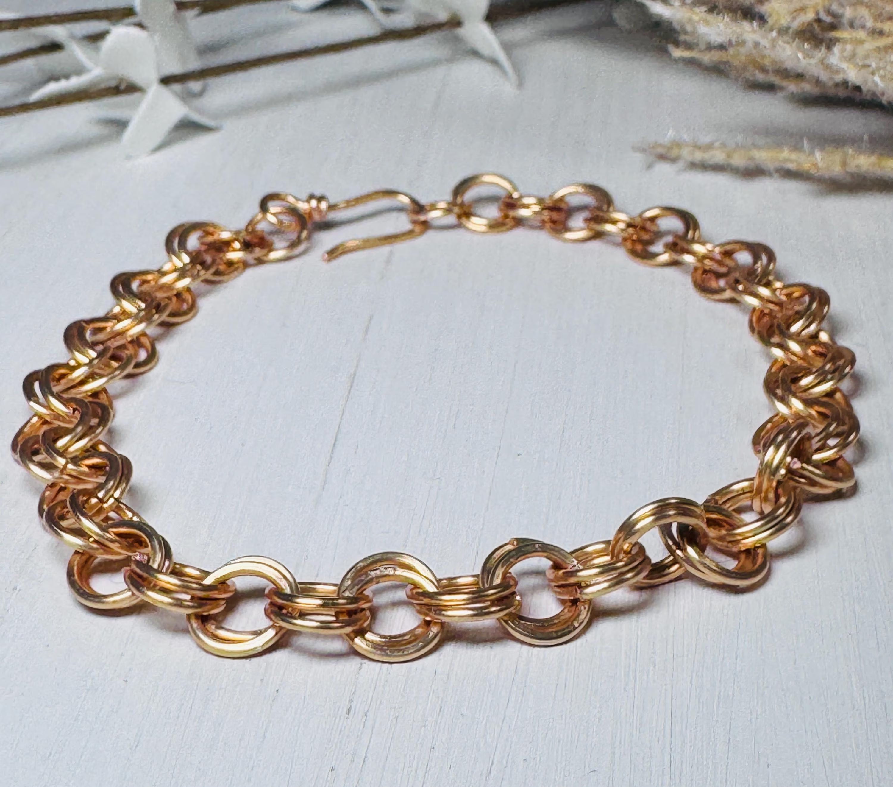 Wire Wrapped Gold Chain Link Bracelet