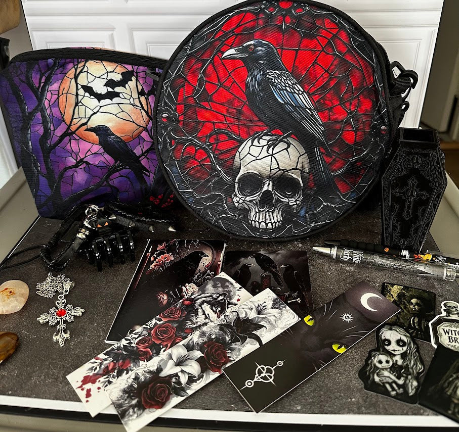 Gothic Raven &amp; Skull Boo Box with Crossbody Bag
