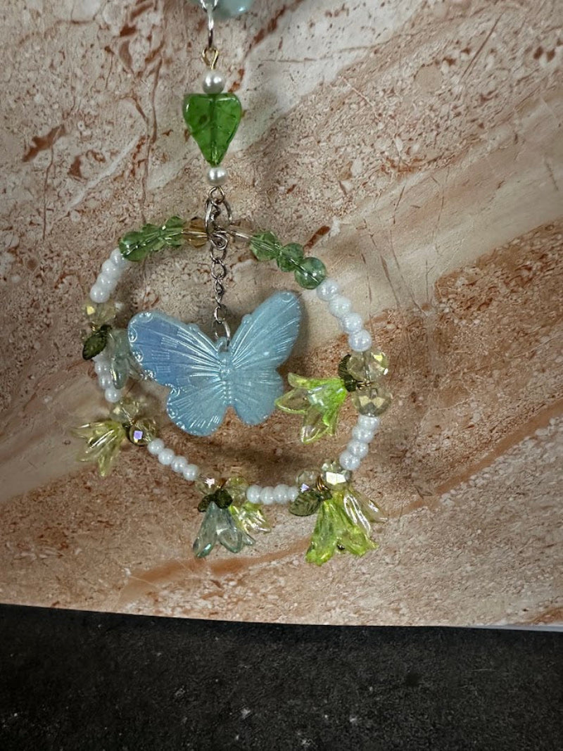 Sara’s Suncatchers – Selenite &amp; Green Aventurine Butterfly Visor Charm