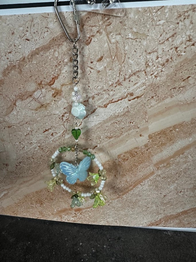 Sara’s Suncatchers – Selenite &amp; Green Aventurine Butterfly Visor Charm