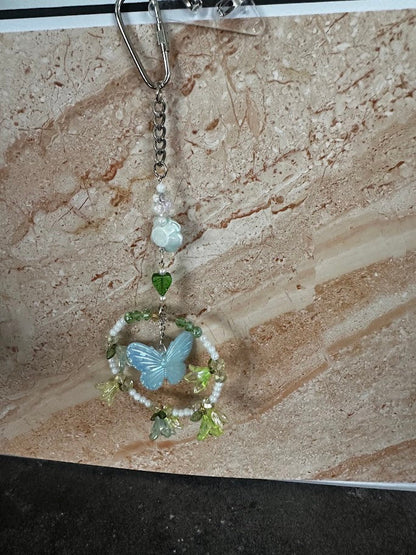 Sara’s Suncatchers – Selenite &amp; Green Aventurine Butterfly Visor Charm