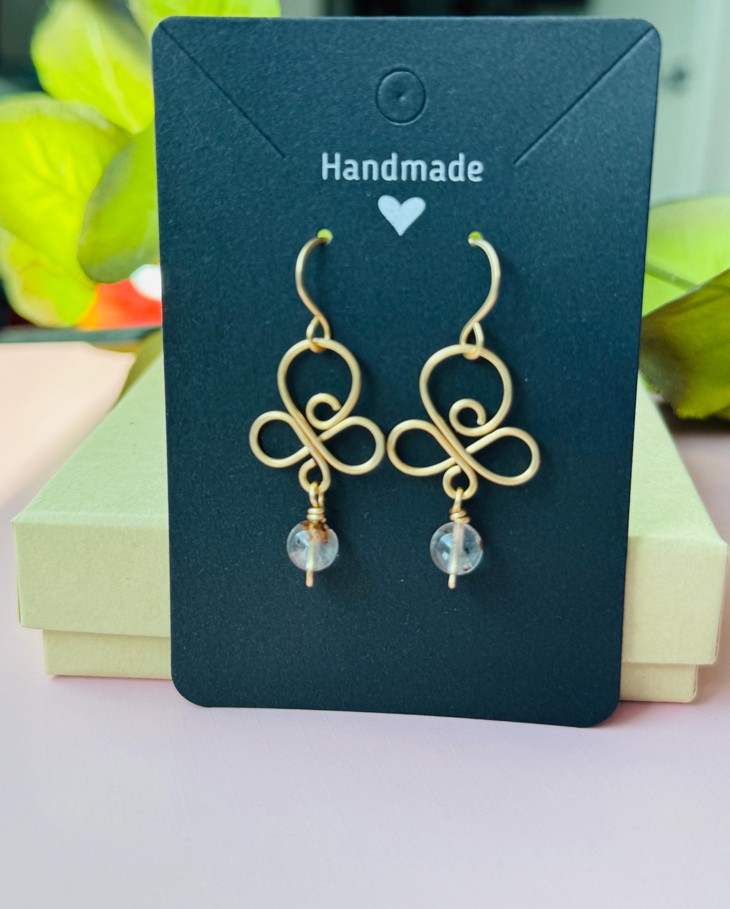 Gold wire wrapped earrings with Herkimer Diamonds