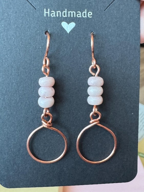 Pink Opal Copper Hoop Earrings