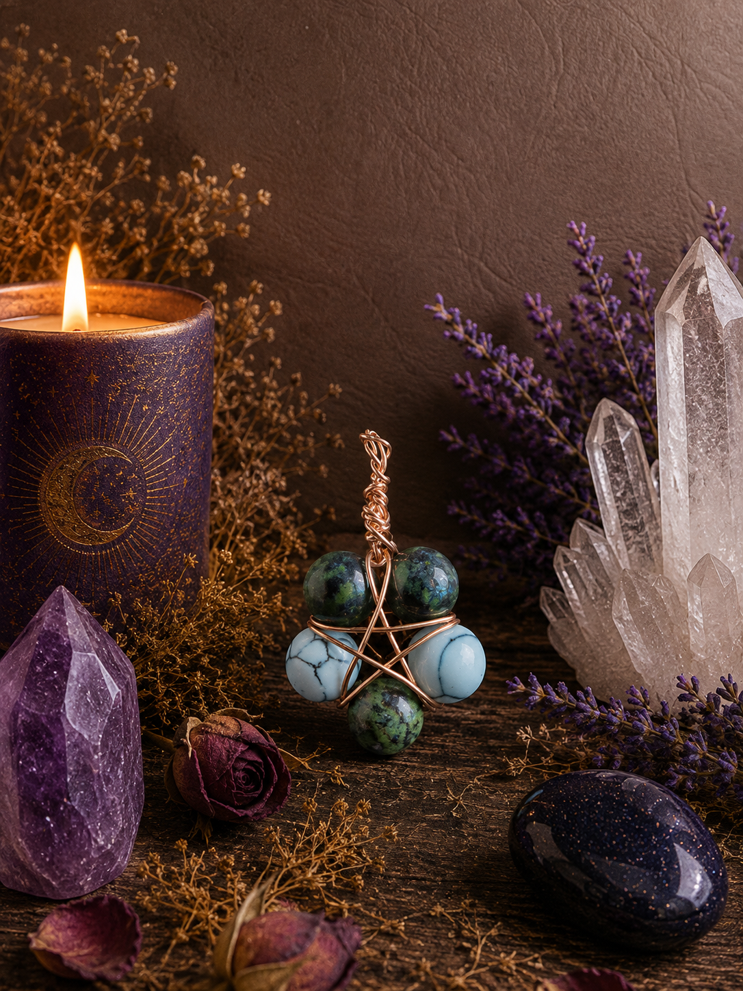 The Guardian Pentacle - Howlite &amp; Dragons Blood