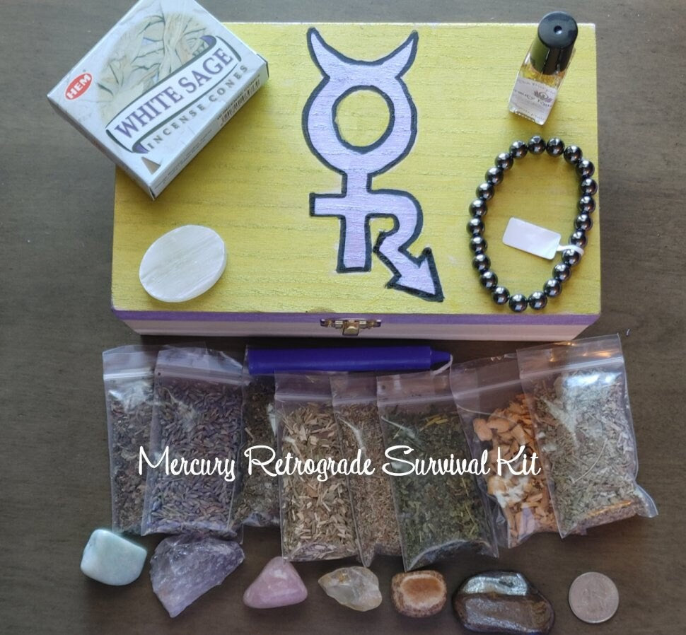 Mercury Retrograde Kit, Retrograde Protection, Mercury Retrograde Crystals, Mercury Retrograde Herbs, Mercury Retrograde Metaphysical Box