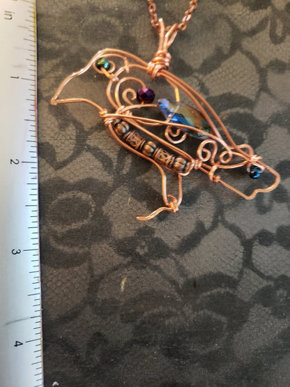 Copper,silver Wire Raven crow Necklace, raven gift, boho jewelry, girl gift jewelry,wire raven, raven lover gift, tribal crow, spirit animal