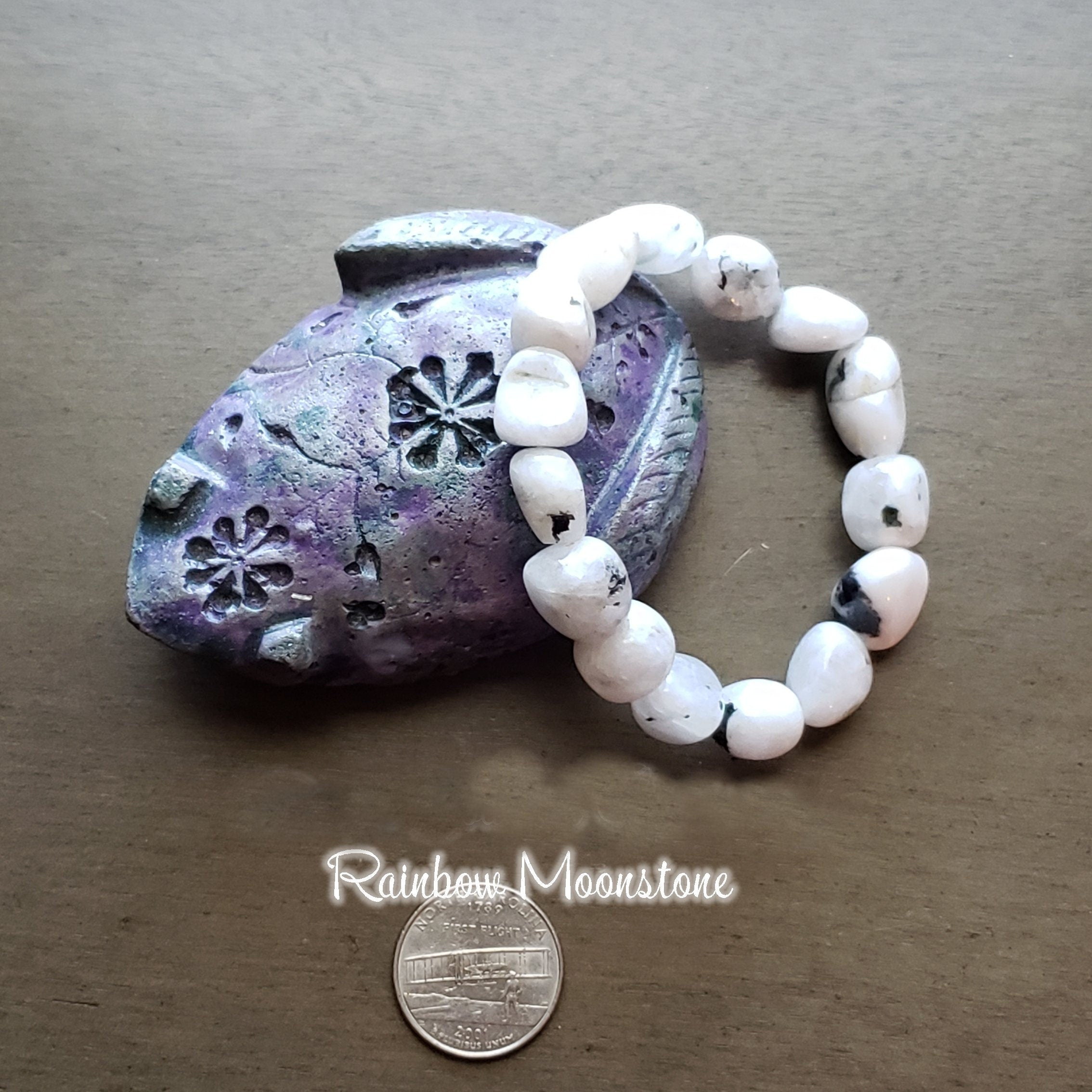 Rainbow Moonstone Stretch Bracelet, Reiki Healing Crystal JB183