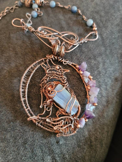 Copper spirit animal wolf necklace men, bohemian jewelry women, copper jewelry handmade, coyote necklace, southwestern,wolf, agate, amethyst