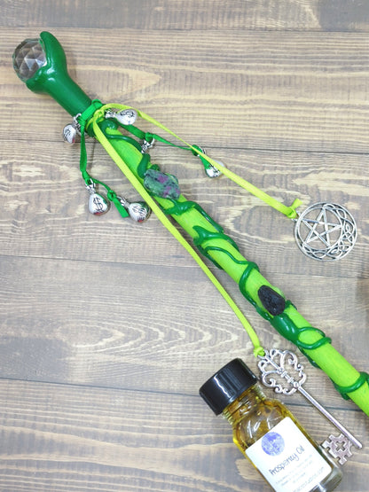 Abundance Witch Wand Set, Citrine Crystal, Prosperity Oil, Money Spell