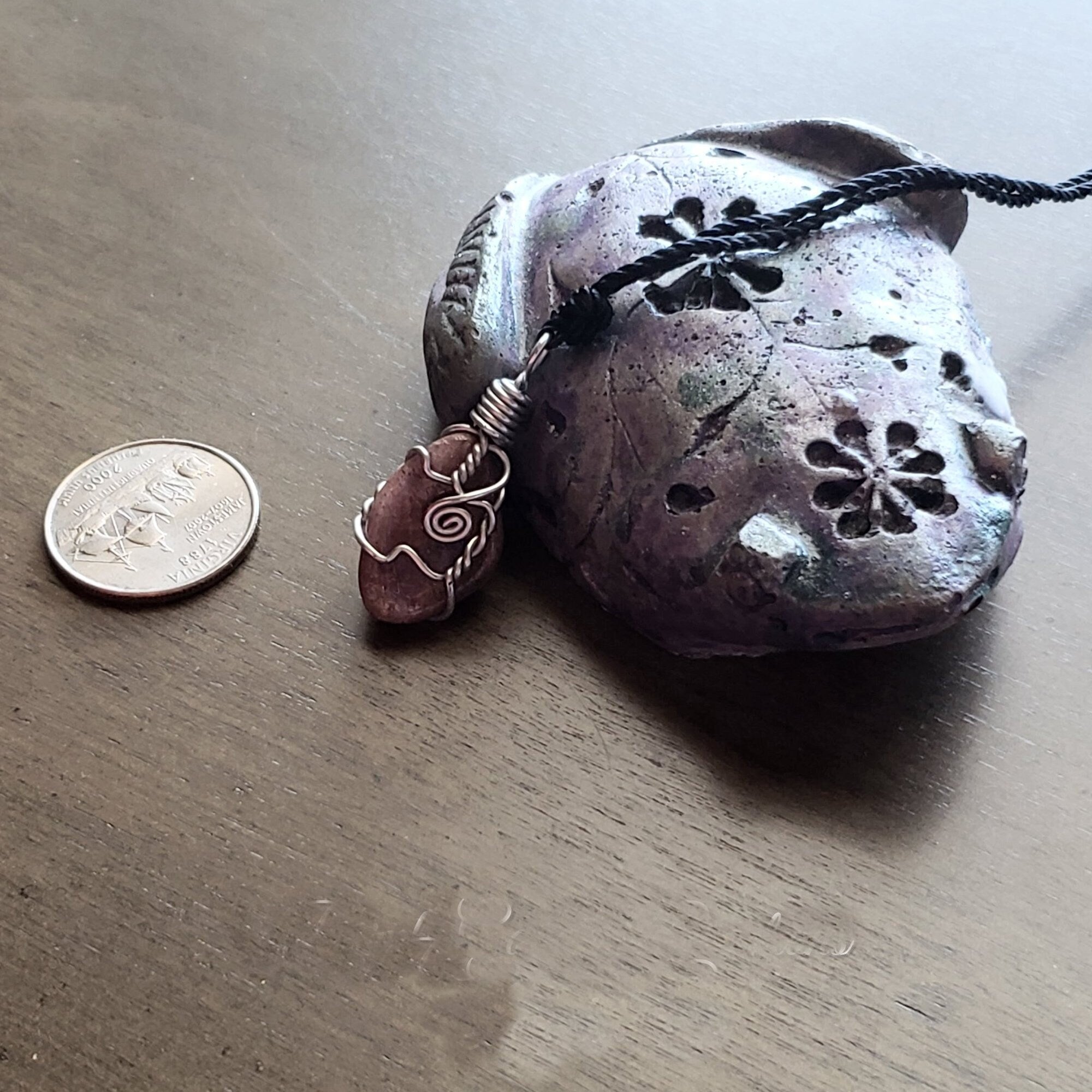 Lepidolite Wire Wrap Crystal Necklace, Copper Metaphysical Jewelry JN13