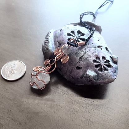 Titanium Quartz Wire Wrap Crystal Necklace, Copper Metaphysical Jewelry JN23