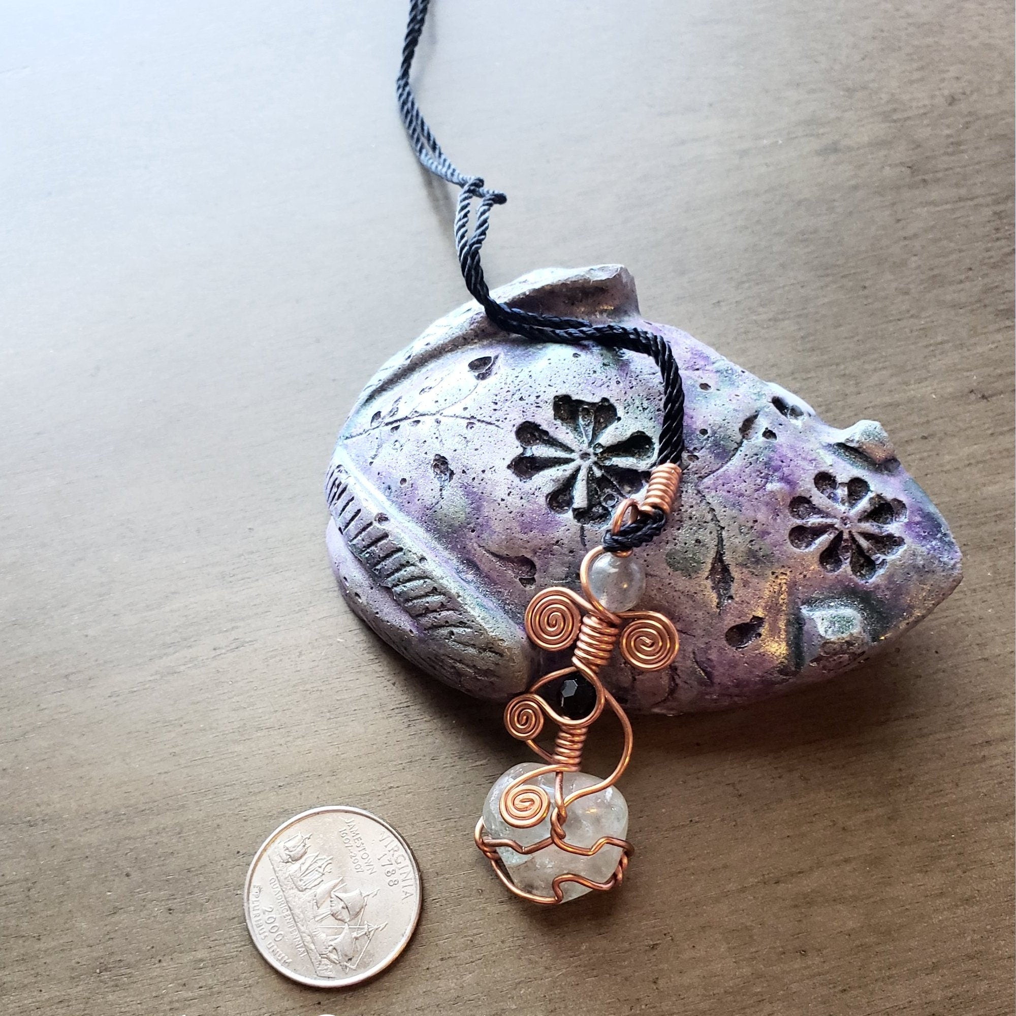 Titanium Quartz Wire Wrap Crystal Necklace, Copper Metaphysical Jewelry JN23