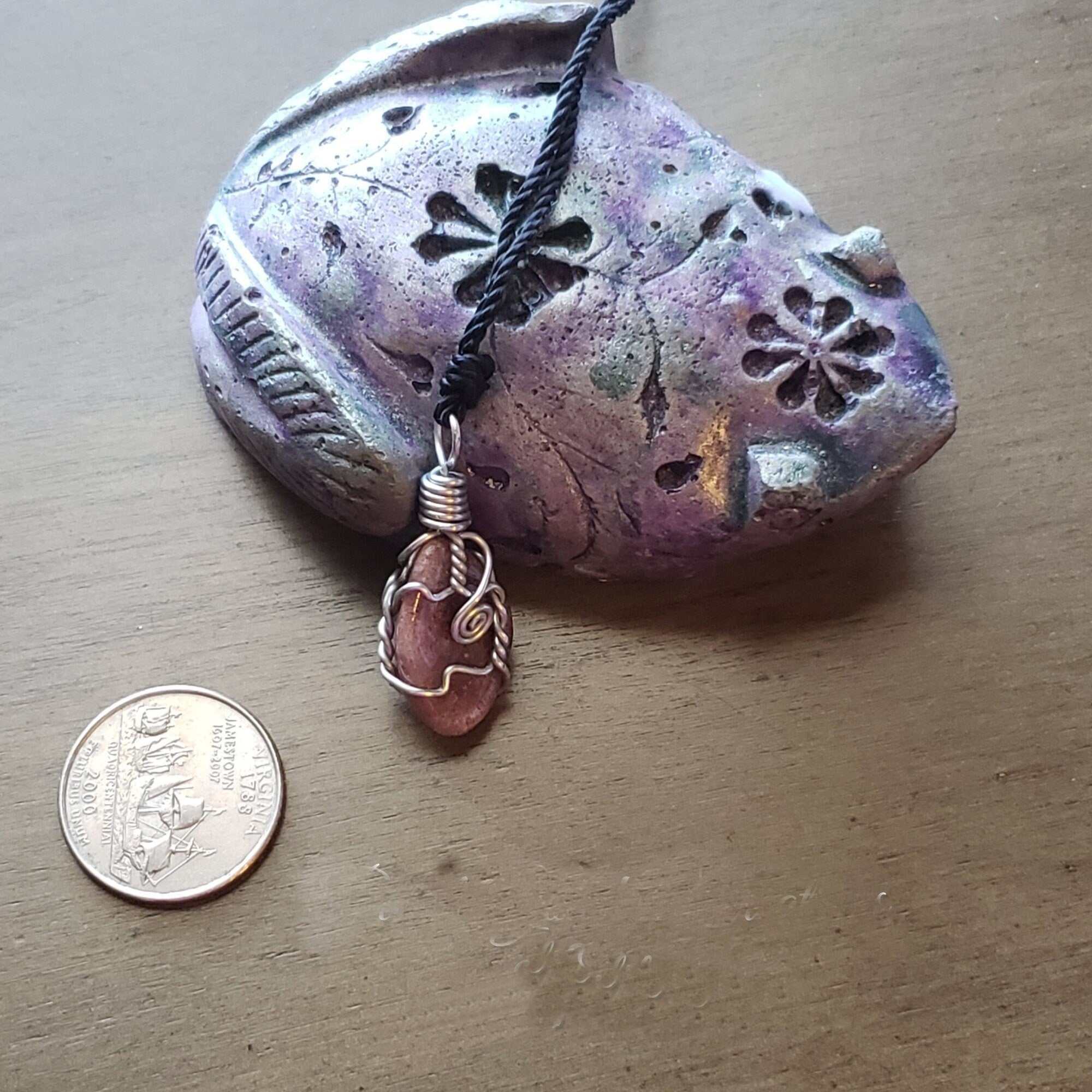 Lepidolite Wire Wrap Crystal Necklace, Copper Metaphysical Jewelry JN13