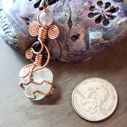 Titanium Quartz Wire Wrap Crystal Necklace, Copper Metaphysical Jewelry JN23