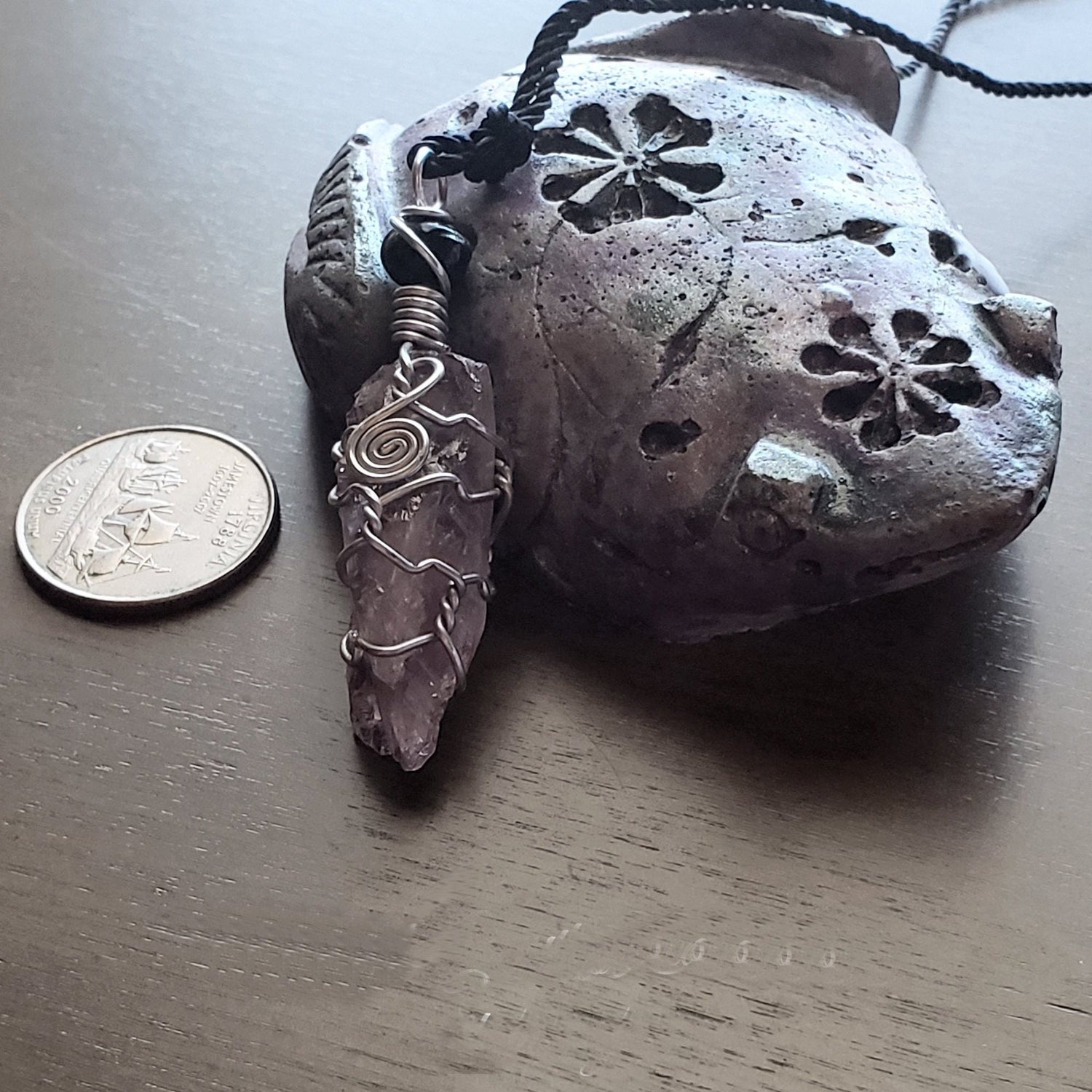 Amethyst Point Wire Wrap Necklace, Copper Metaphysical Jewelry JN14