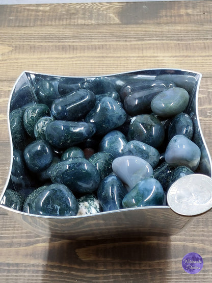 Tumbled Moss Agate Stone, Reiki Healing Crystal