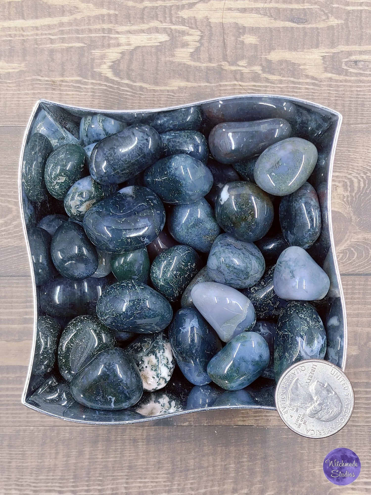 Tumbled Moss Agate Stone, Reiki Healing Crystal