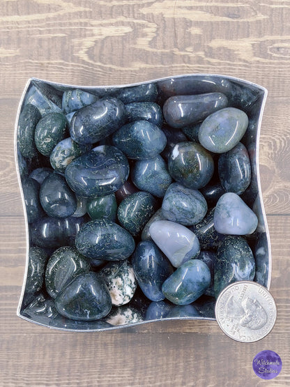 Tumbled Moss Agate Stone, Reiki Healing Crystal