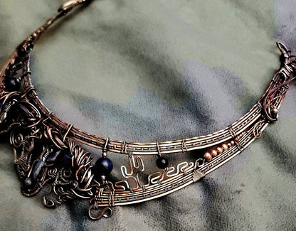 Copper mustang horse necklace,  horse pendant, equestrian gifts for trainers, horse gifts for women, feathers, Indian pony, lapis, saphire