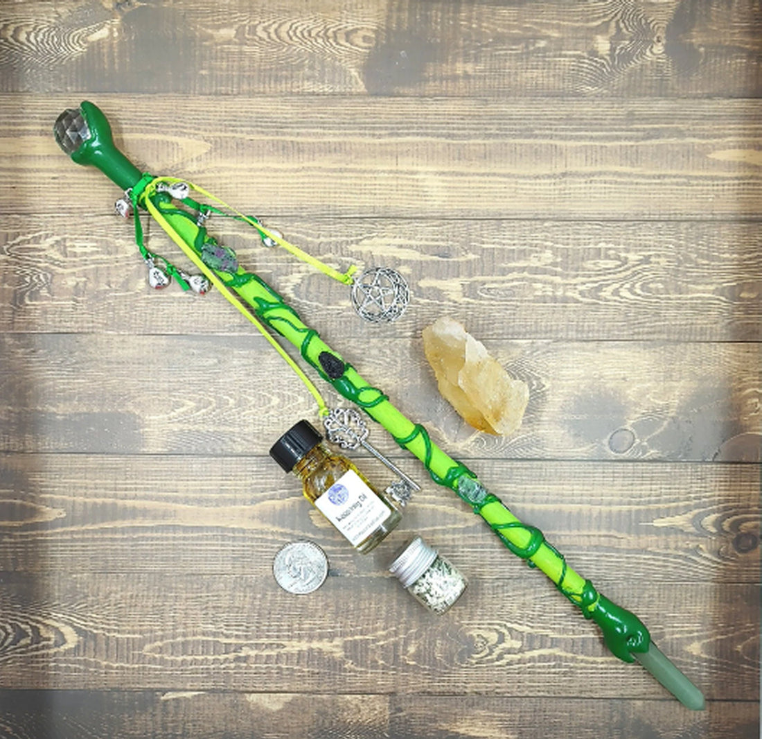 Abundance Witch Wand Set, Citrine Crystal, Prosperity Oil, Money Spell