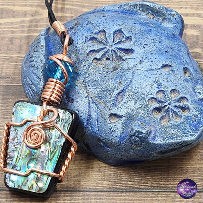 Abalone Wire Wrap Crystal Necklace, Copper Metaphysical Jewelry JN169