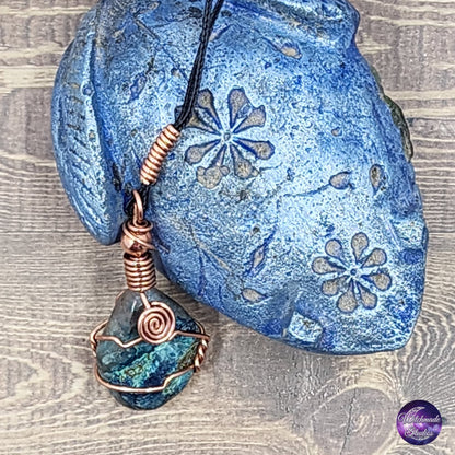Chrysocolla Wire Wrap Crystal Necklace, Copper Metaphysical Jewelry JN165