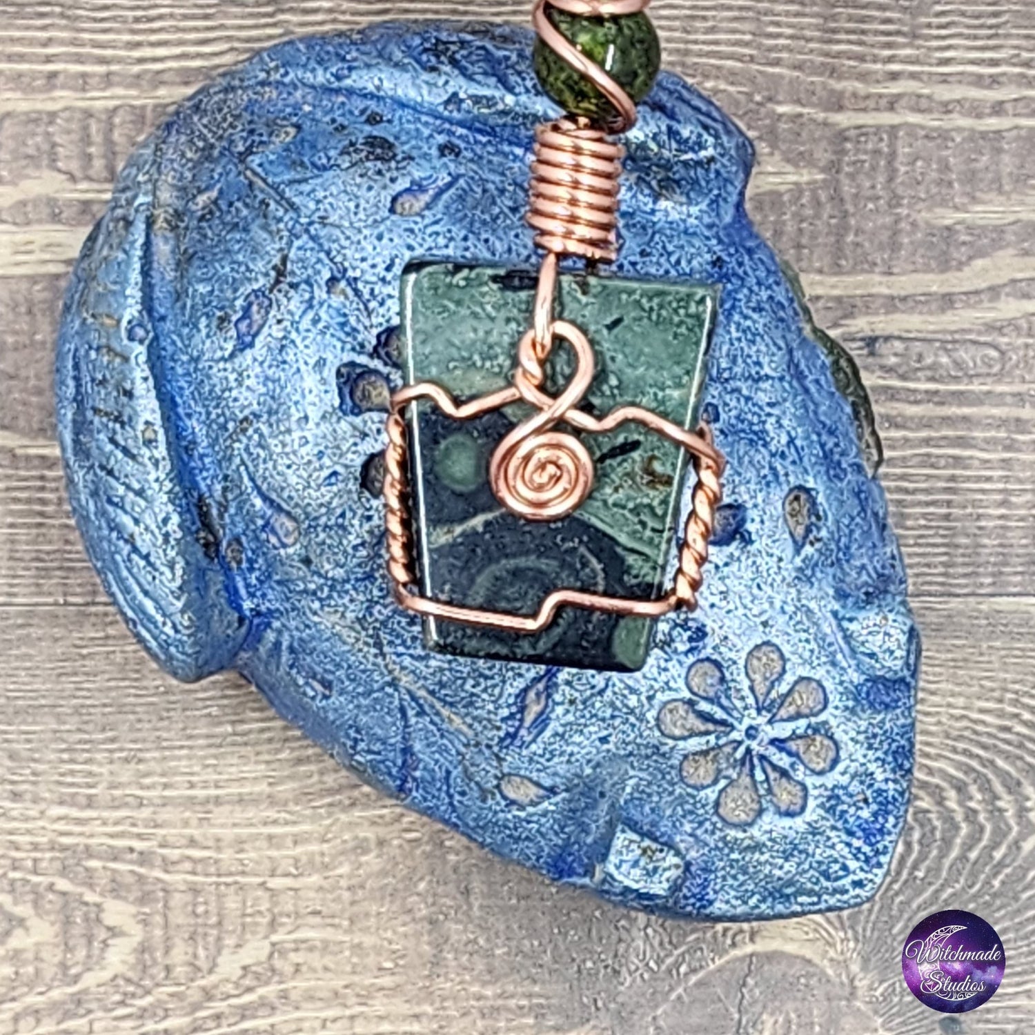 Kambaba Jasper Wire Wrap Crystal Necklace, Copper Metaphysical Jewelry JN172