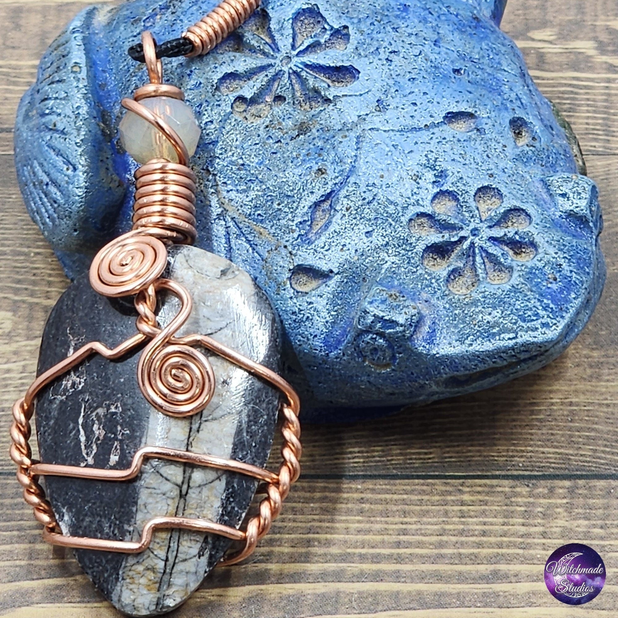 Orthoceras Fossil Wire Wrap Necklace, Copper Metaphysical Jewelry JN163