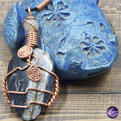 Orthoceras Fossil Wire Wrap Necklace, Copper Metaphysical Jewelry JN163