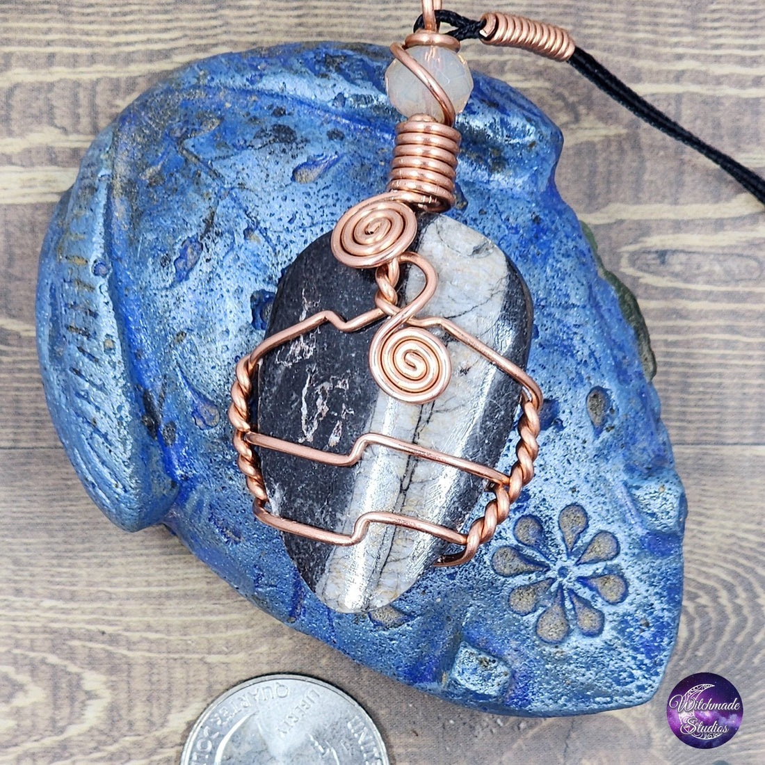 Orthoceras Fossil Wire Wrap Necklace, Copper Metaphysical Jewelry JN163