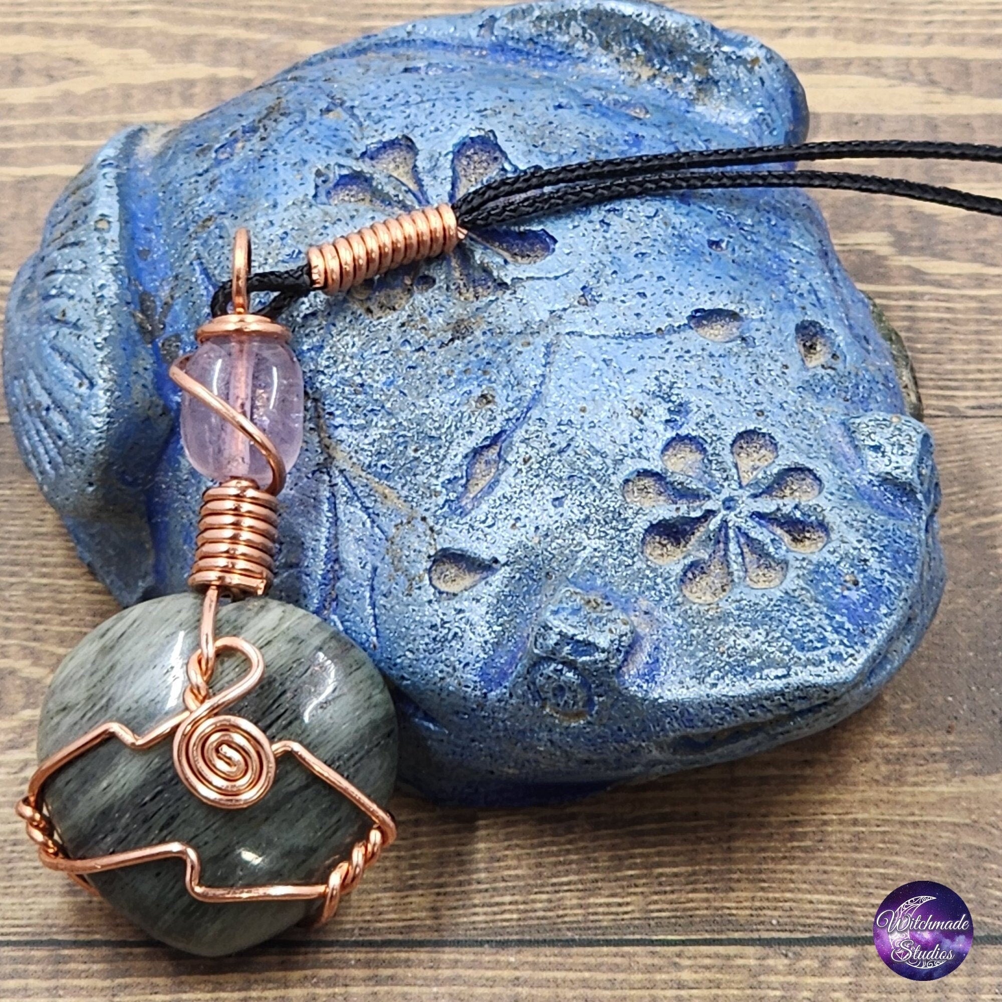 Imperial Jasper Wire Wrap Crystal Necklace, Copper Metaphysical Jewelry JN174