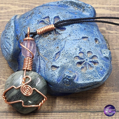 Imperial Jasper Wire Wrap Crystal Necklace, Copper Metaphysical Jewelry JN174