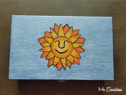 Handpainted Mr. Sunshine Sunflower Trinket Box, Reiki Altar Decor