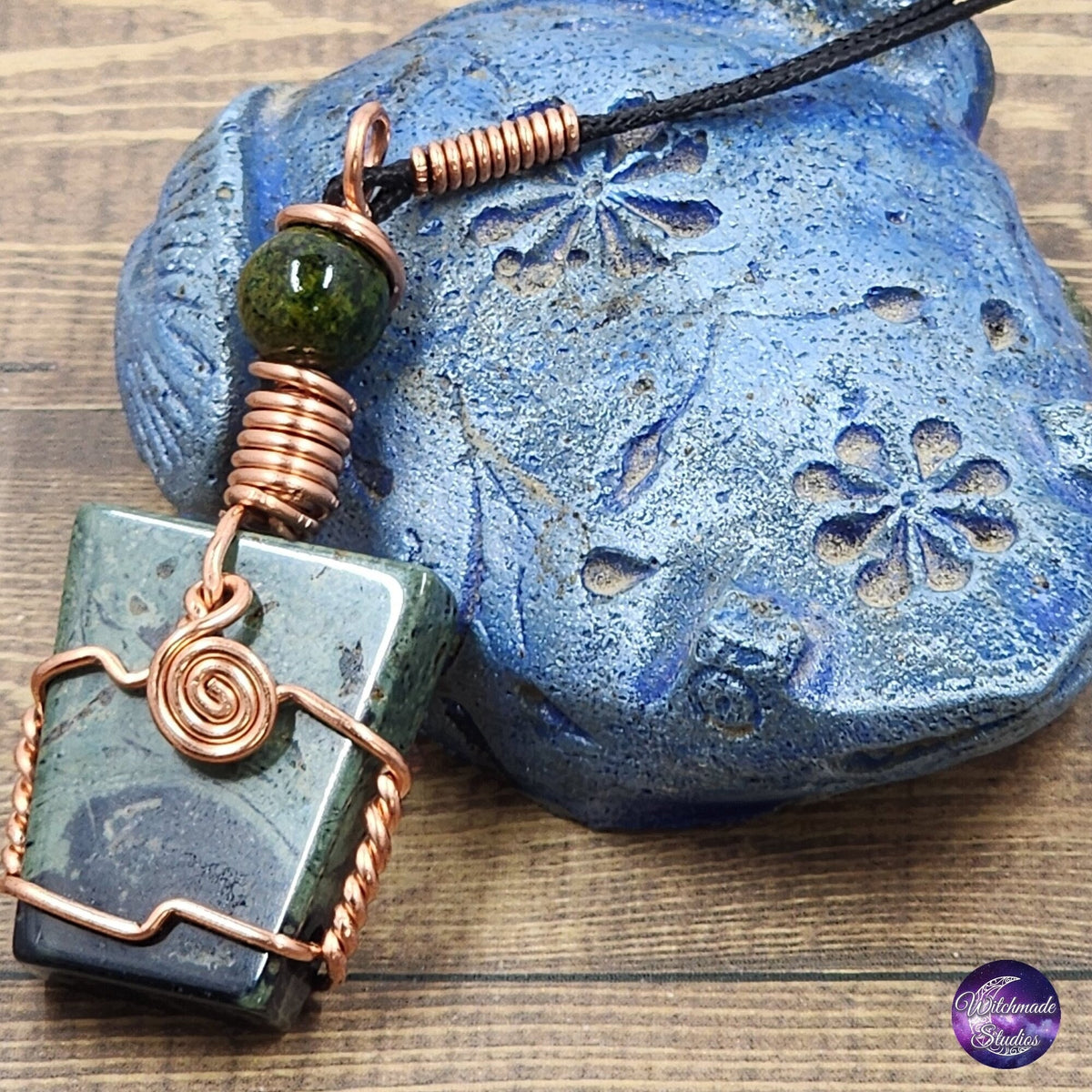 Kambaba Jasper Wire Wrap Crystal Necklace, Copper Metaphysical Jewelry JN172
