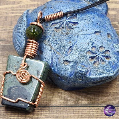 Kambaba Jasper Wire Wrap Crystal Necklace, Copper Metaphysical Jewelry JN172