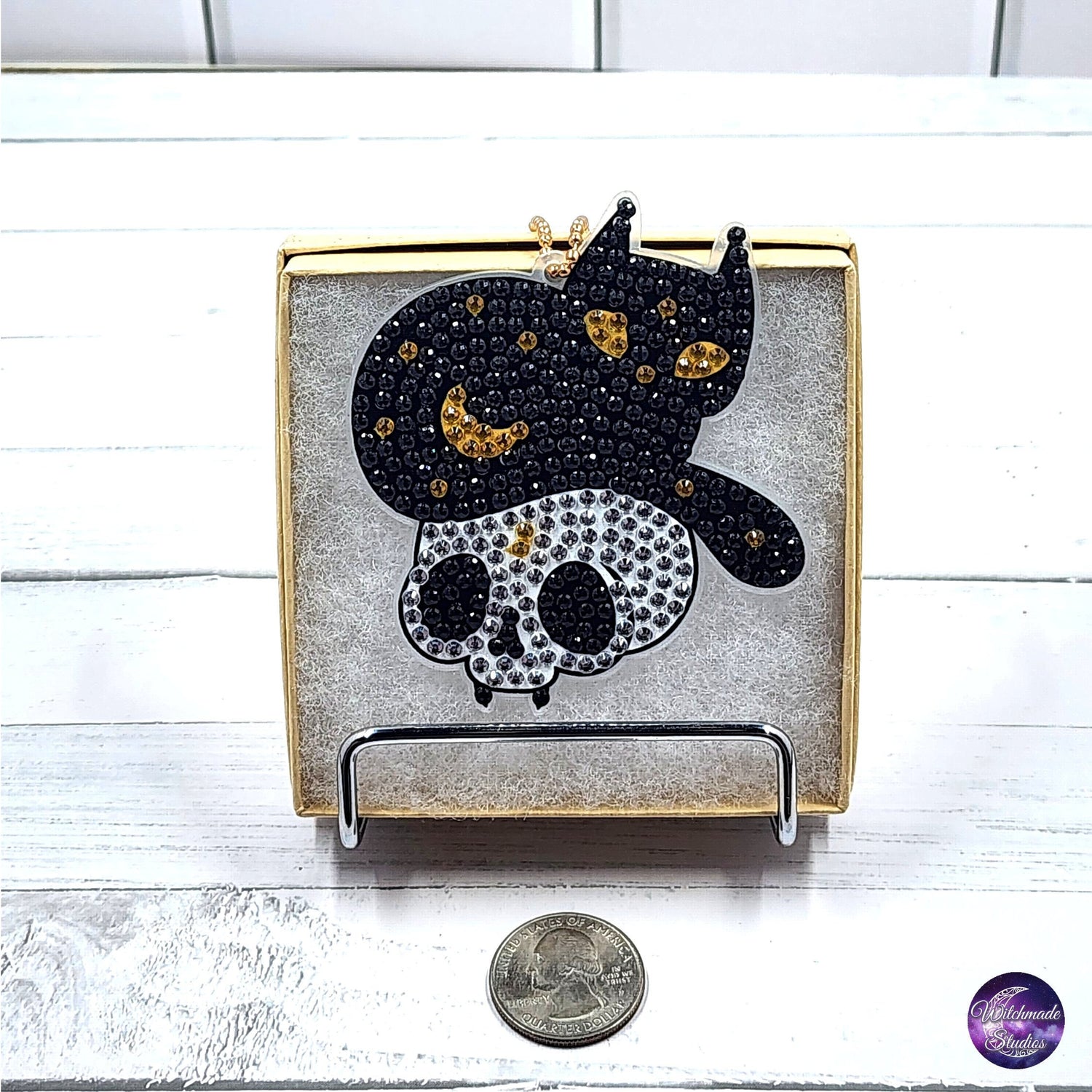 Diamond Painting Cat Keychain, Moon Ornament, Suncatcher, Zipper Pull