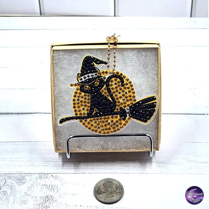 Cat and Moon Diamond Painting Keychain, Suncatcher Ornament