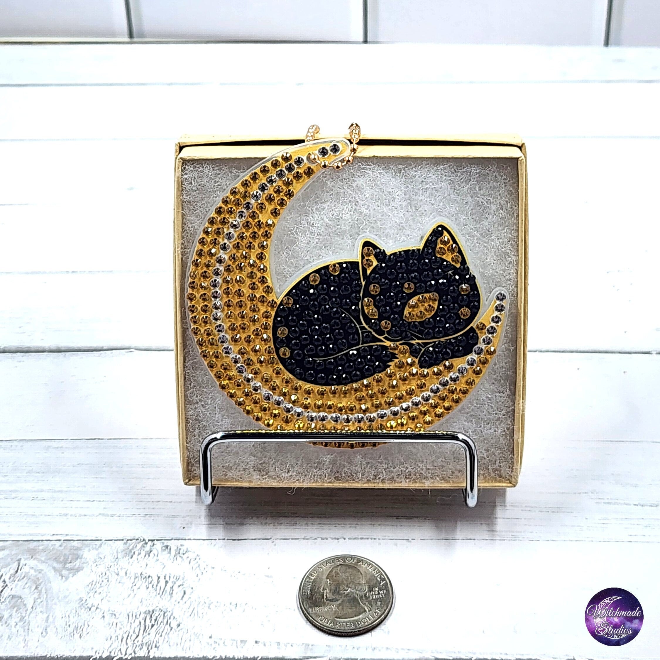 Cat and Moon Diamond Painting Keychain, Suncatcher Ornament
