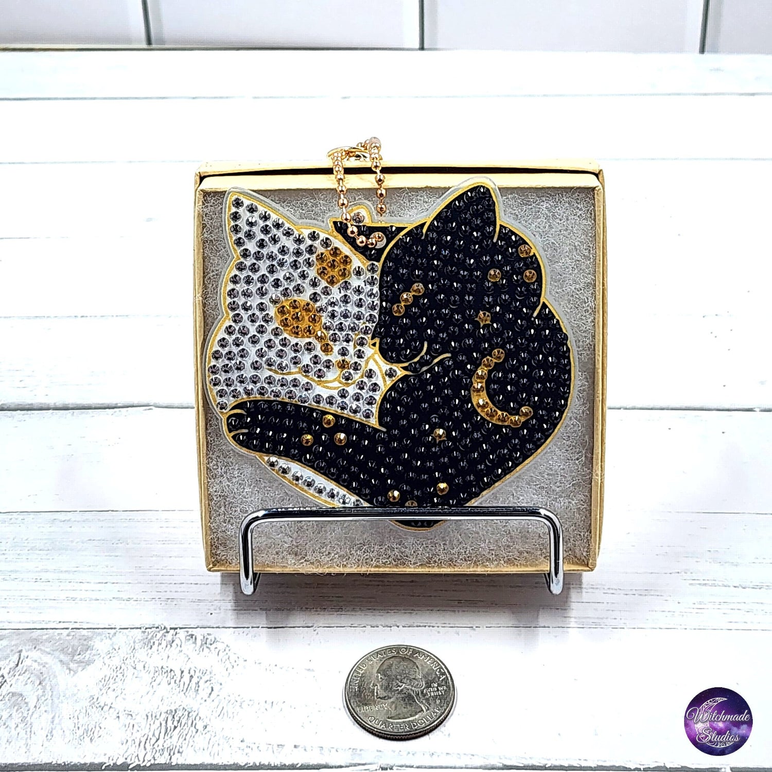 Cat and Moon Diamond Painting Keychain, Suncatcher Ornament