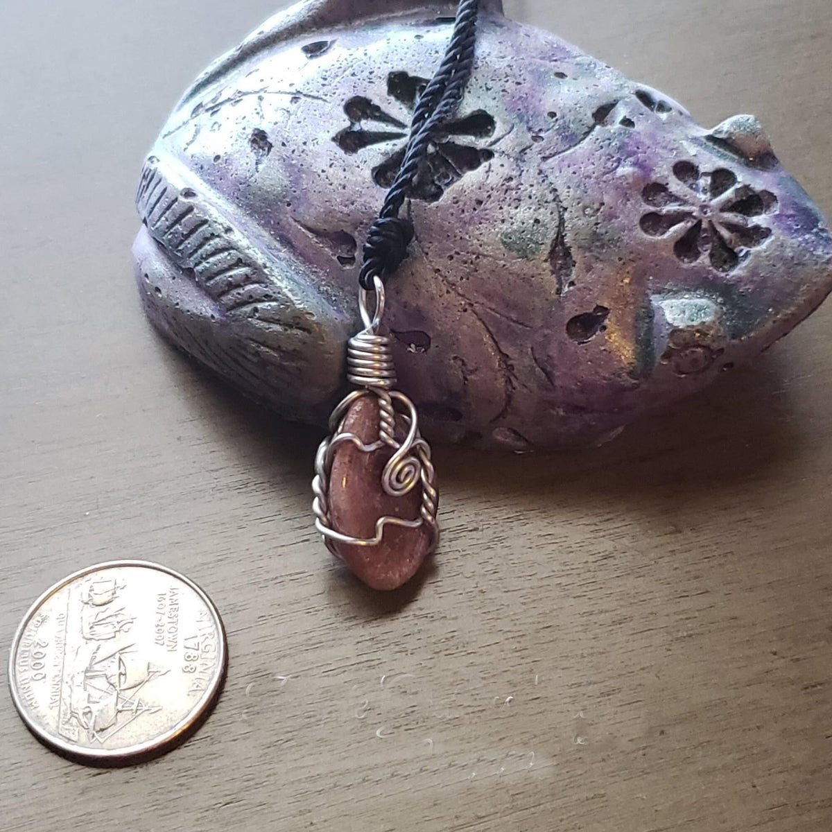 Lepidolite Wire Wrap Crystal Necklace, Copper Metaphysical Jewelry JN13