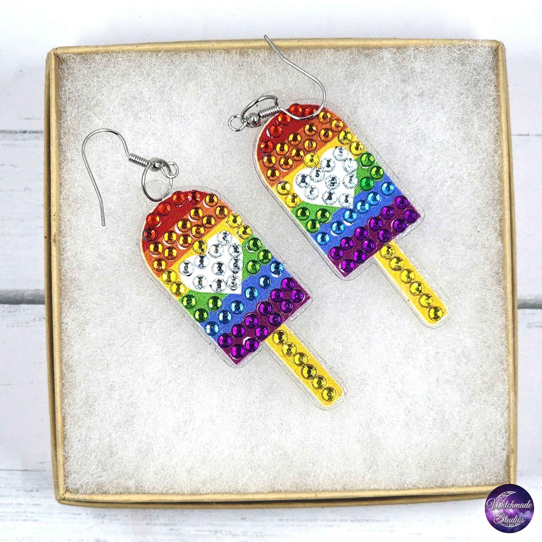 Pride Diamond Painting Earrings, LGBTQIA Acrylic Jewelry