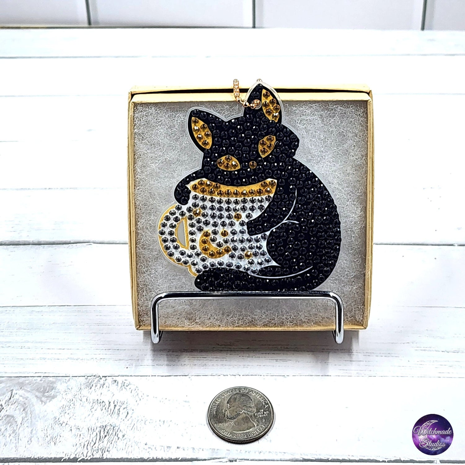 Diamond Painting Cat Keychain, Moon Ornament, Suncatcher, Zipper Pull