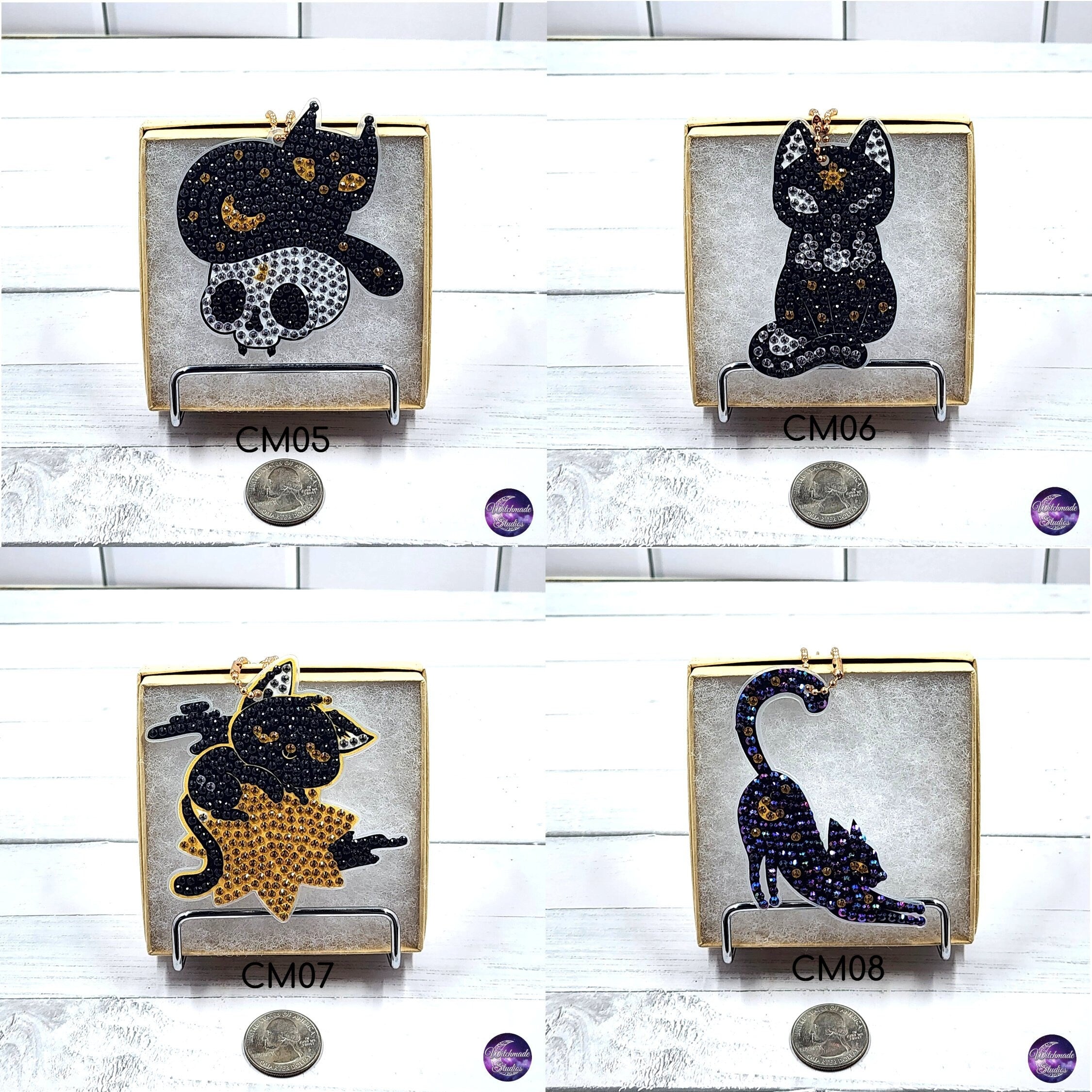 Diamond Painting Cat Keychain, Moon Ornament, Suncatcher, Zipper Pull