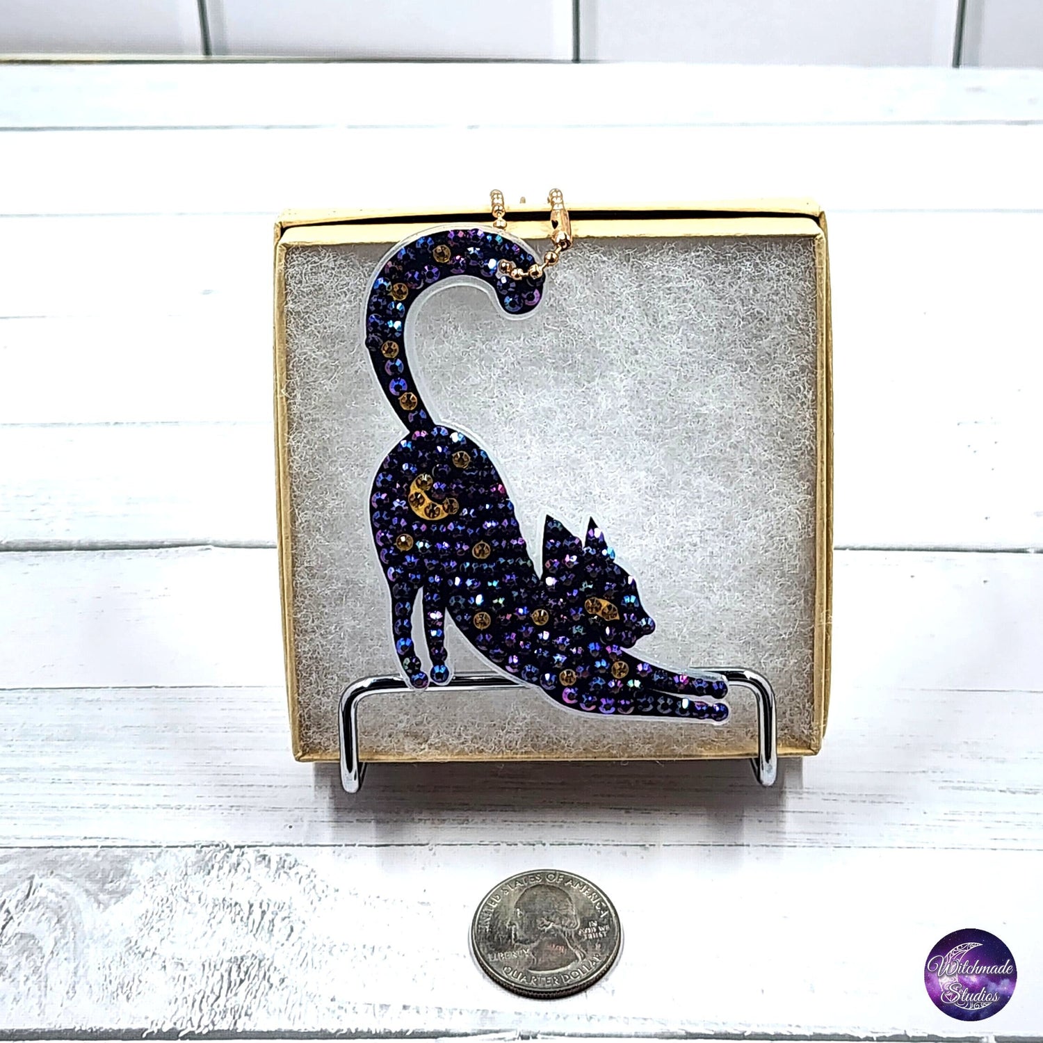 Diamond Painting Cat Keychain, Moon Ornament, Suncatcher, Zipper Pull