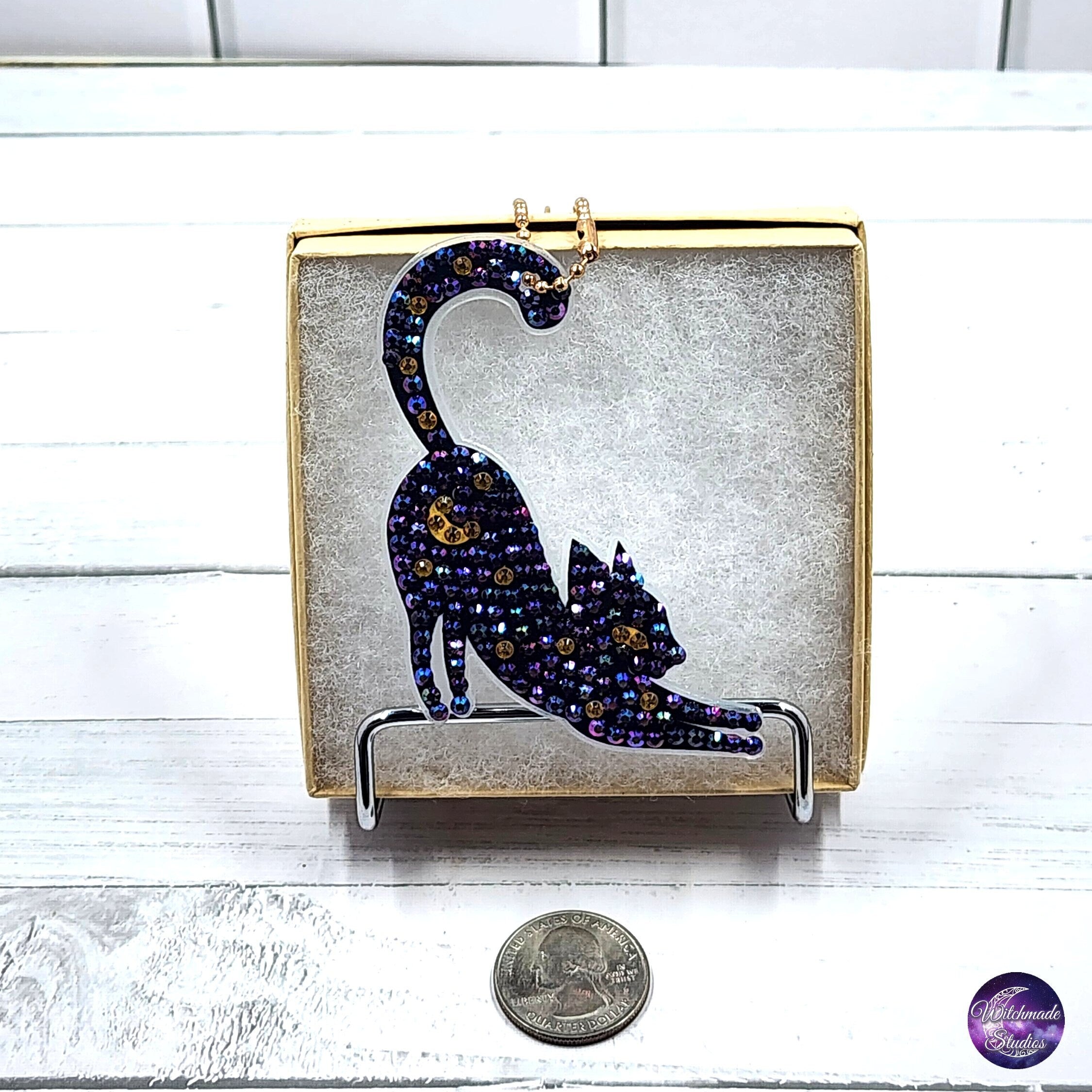 Diamond Painting Cat Keychain, Moon Ornament, Suncatcher, Zipper Pull