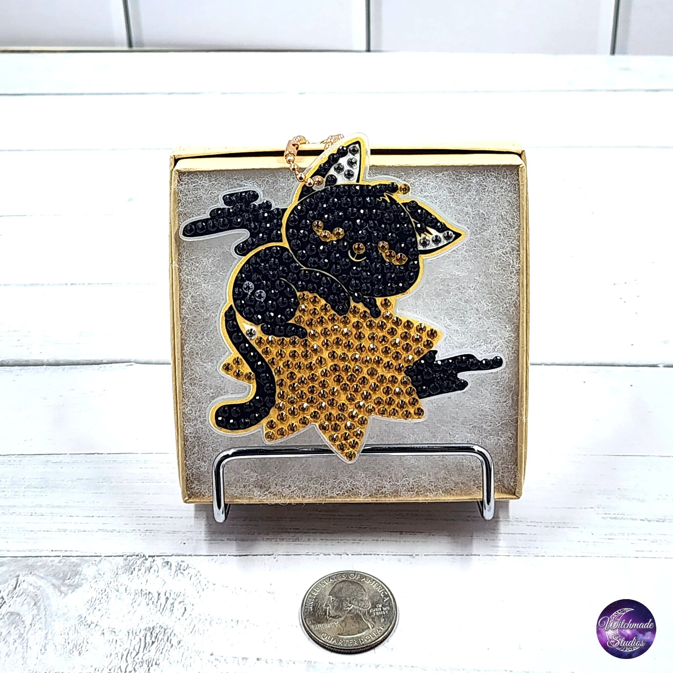 Diamond Painting Cat Keychain, Moon Ornament, Suncatcher, Zipper Pull