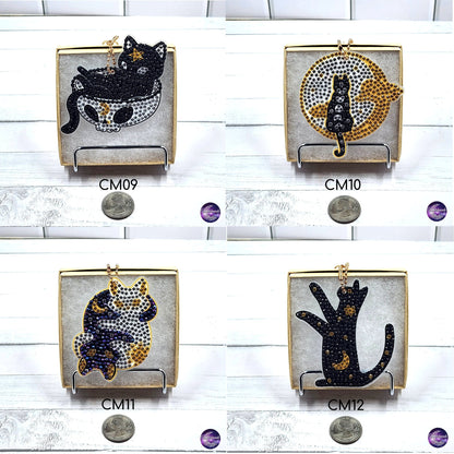 Cat and Moon Keychain, Diamond Painting Ornament, Suncatcher Zipper Pull