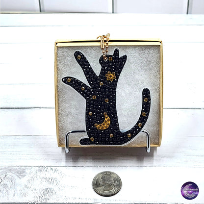 Cat and Moon Keychain, Diamond Painting Ornament, Suncatcher Zipper Pull
